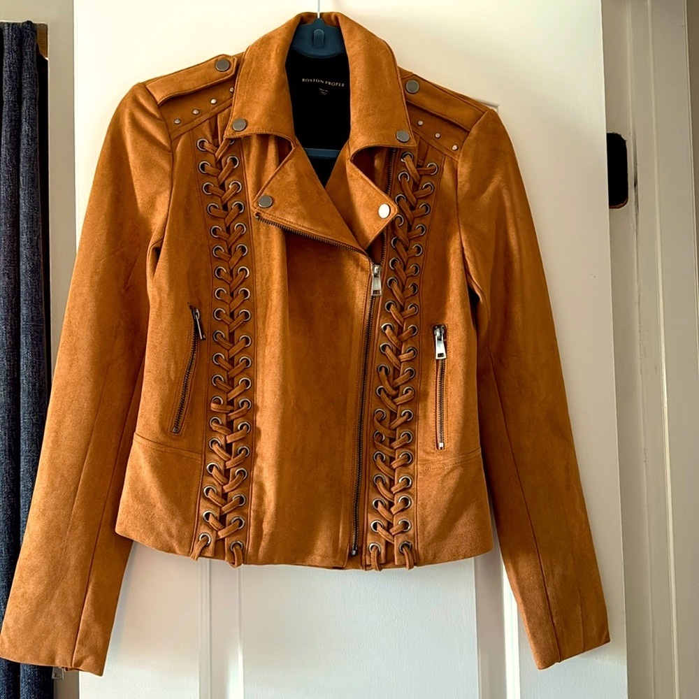 Boston Proper Faux Suede Moto Jacket New Without Tag